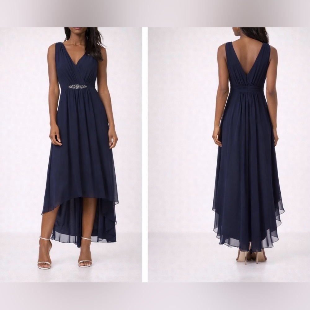 Eliza J. Evening Formal Dress 18 Navy Blue Flowy Wedding Church Party NWT